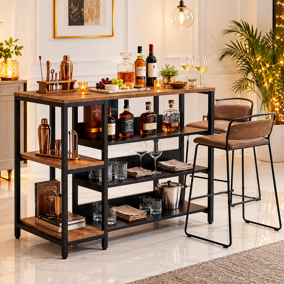 Klaxon Premium Under Cabinet Wine Glass Holder - Space-Saving, Upside-Down Storage for Home, Mini Bar & Pub, Stainless Steel Hanging Rack Organizer (FD & Black, Standard)