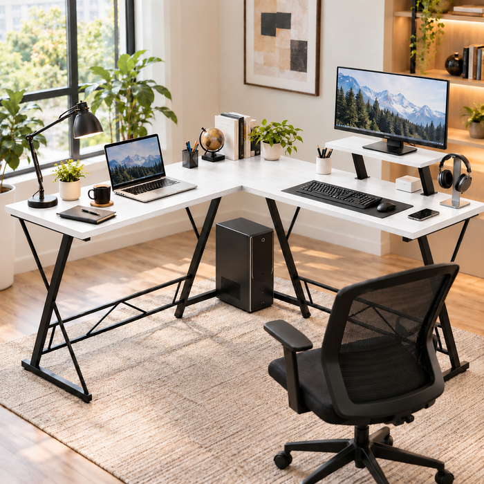 Klaxon Office Table for Home | Workstation Table Desk (White - Christo) (Gaming Ironstone White DIY)