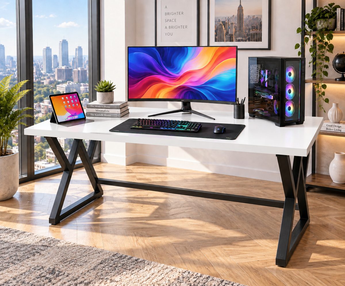 Klaxon Modern Computer Table for Home PC – Multipurpose Office Desk for Home & Work | Gaming Table, Computer Table, Desktop Table for Home Office (Riva White Large)