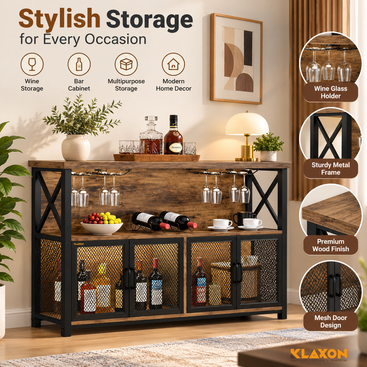 KLAXON Nysa Large Bar Cabinet with Wine Rack