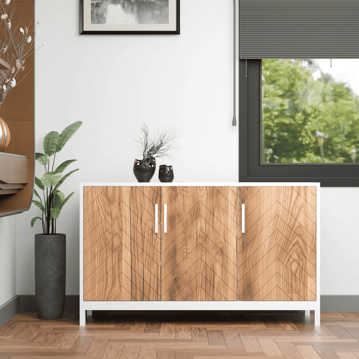 KLAXON Cane-Door Shoe Cabinet – Oak & White