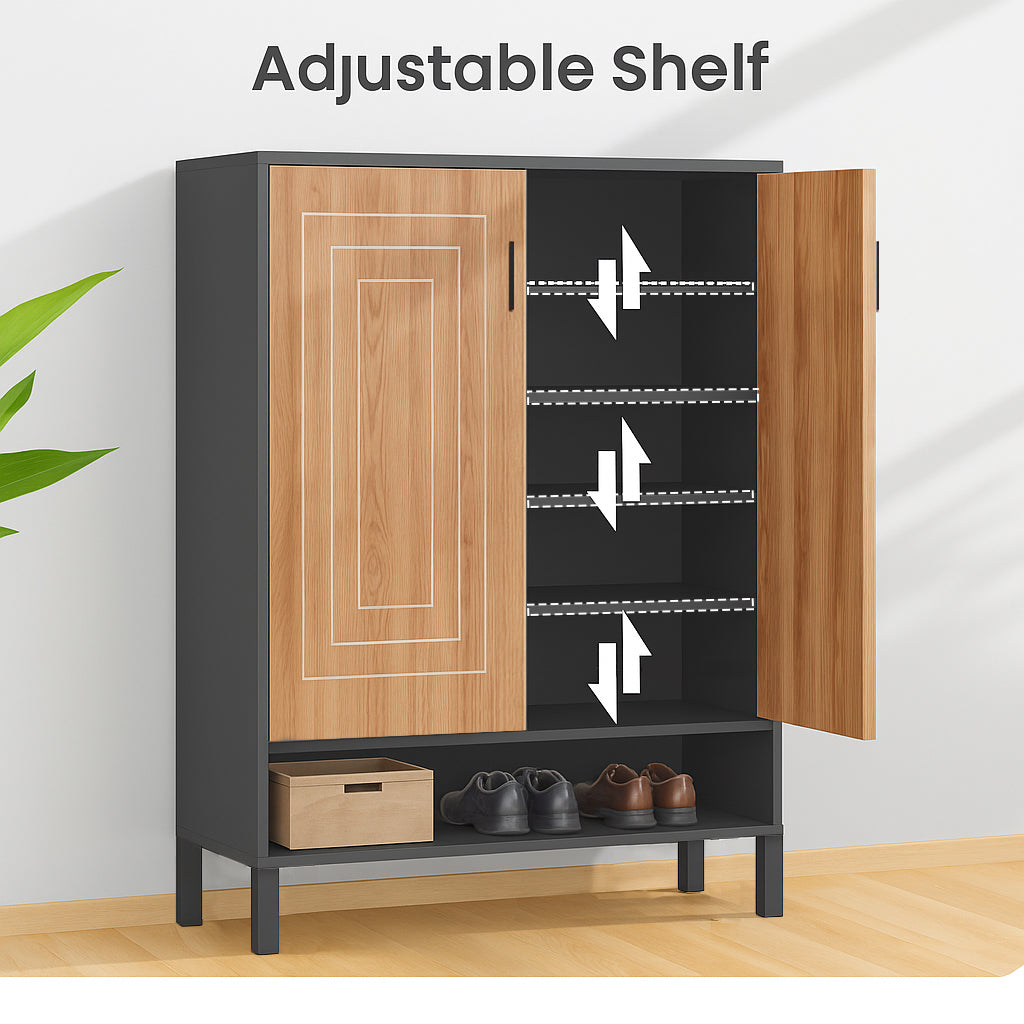 KLAXON Premium Shoe Rack – Oak & Black