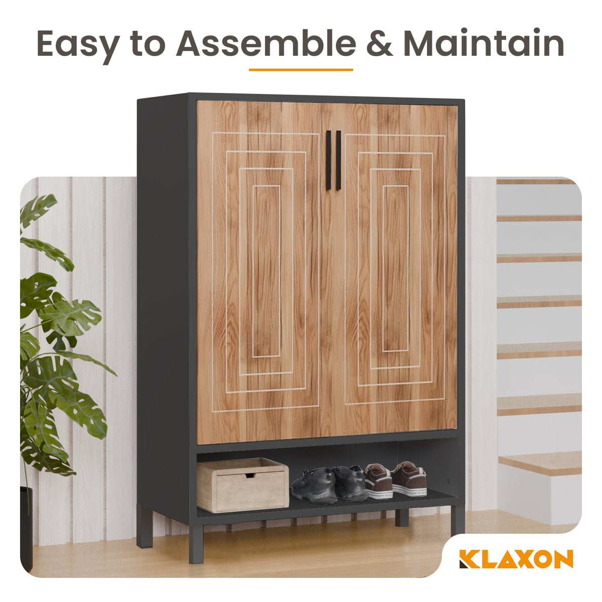 KLAXON Premium Shoe Rack – Oak & Black