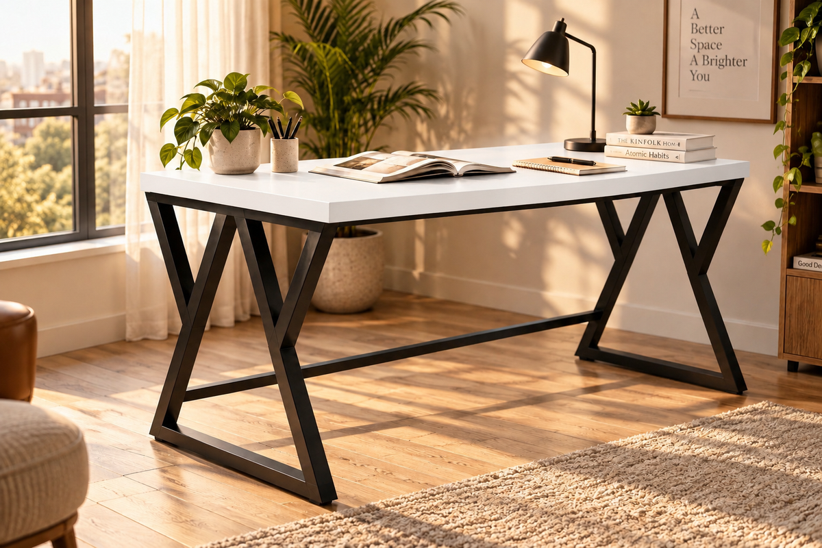 Klaxon Modern Computer Table for Home PC – Multipurpose Office Desk for Home & Work | Gaming Table, Computer Table, Desktop Table for Home Office (Riva White Large)