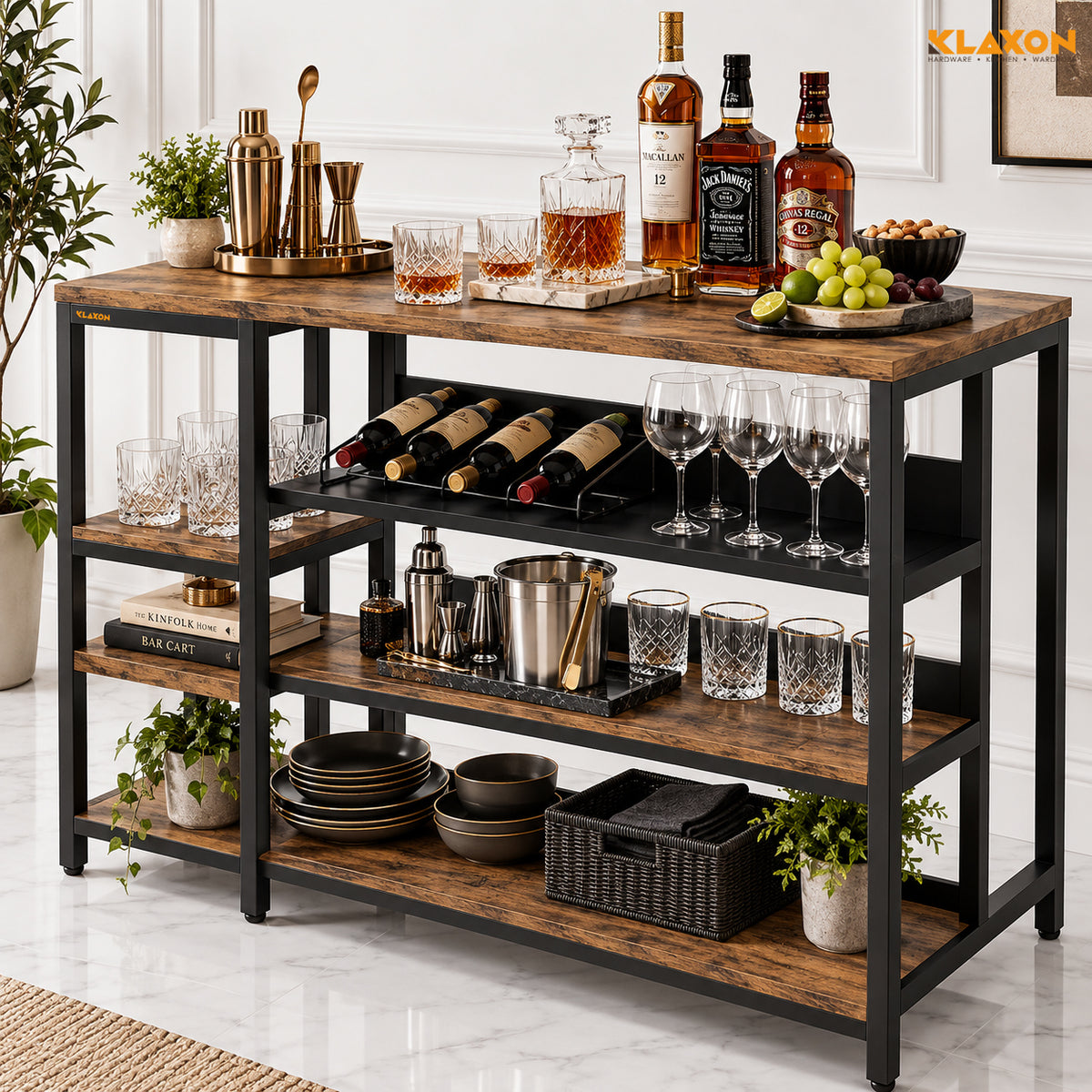 Klaxon Premium Under Cabinet Wine Glass Holder - Space-Saving, Upside-Down Storage for Home, Mini Bar & Pub, Stainless Steel Hanging Rack Organizer (FD & Black, Standard)