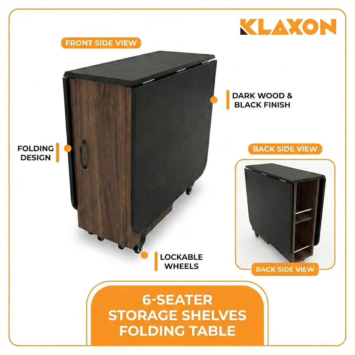 KLAXON Kryo Foldable 6 Seater Dining Table – AW & Black