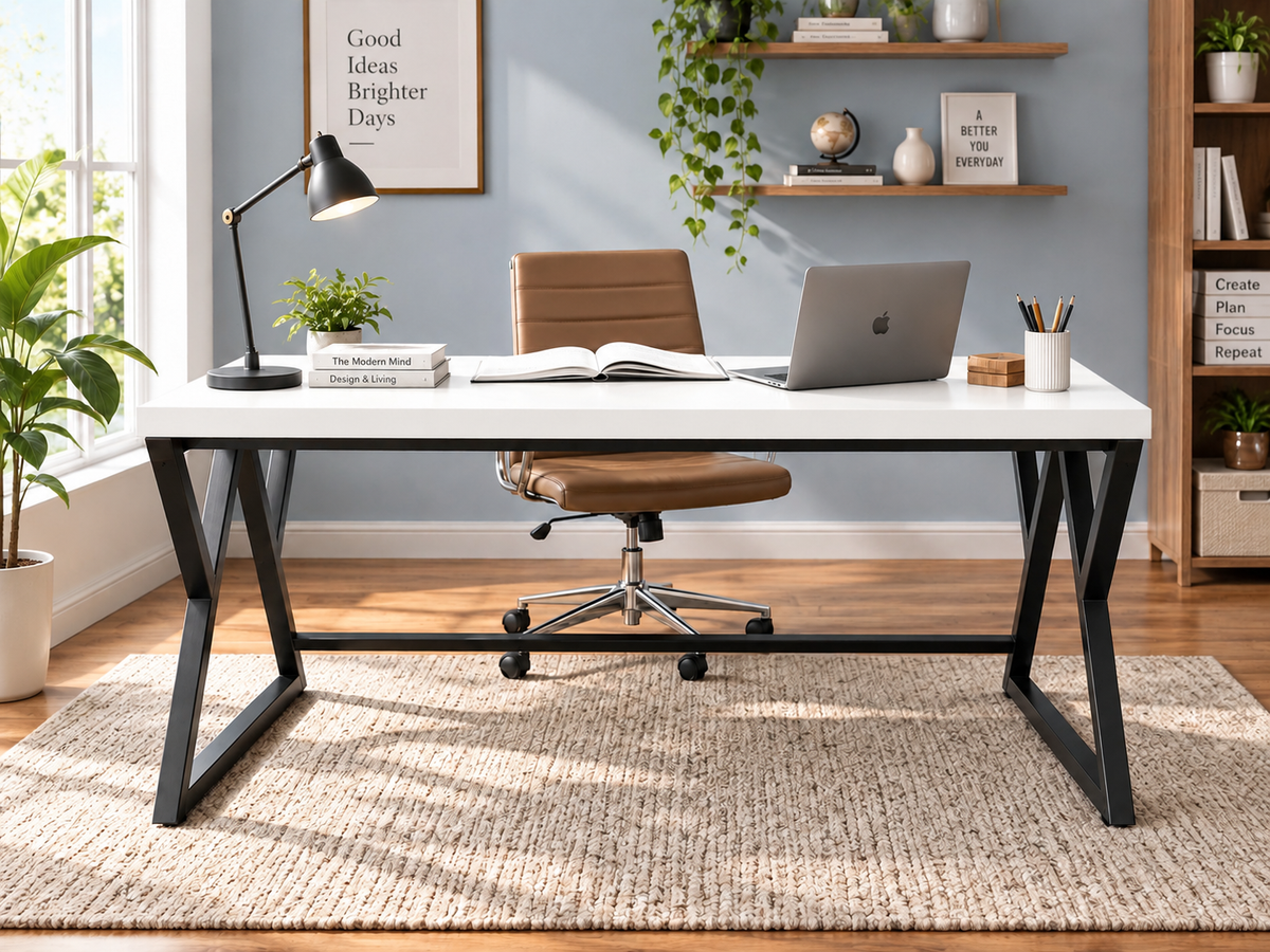 Klaxon Modern Computer Table for Home PC – Multipurpose Office Desk for Home & Work | Gaming Table, Computer Table, Desktop Table for Home Office (Riva White Medium)