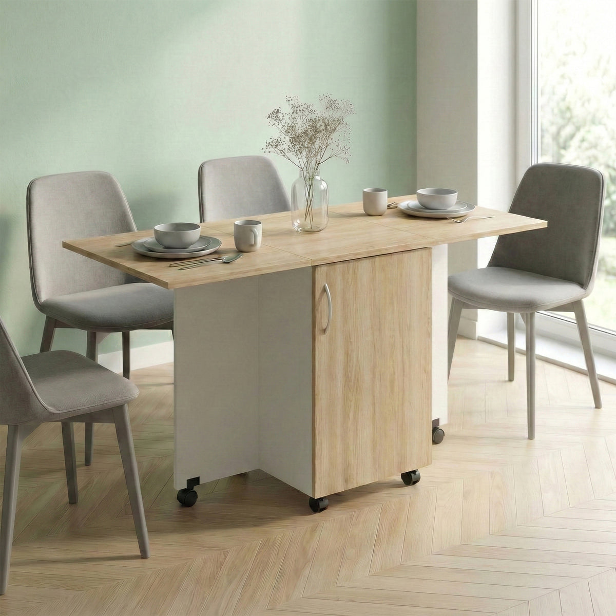 Klaxon Foldable Dining Table [6] Seater with Metal Legs, Space-Saving Convertible Table, Engineered Wood, Home Dining Room (AW & Black, Kryo) (Oak & White - 01)