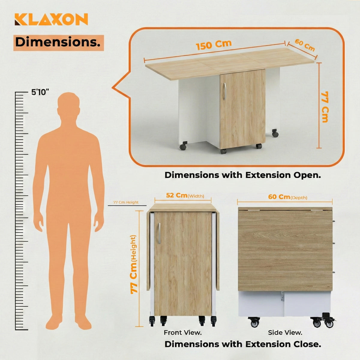 Klaxon Foldable Dining Table [6] Seater with Metal Legs, Space-Saving Convertible Table, Engineered Wood, Home Dining Room (AW & Black, Kryo) (Oak & White - 01)