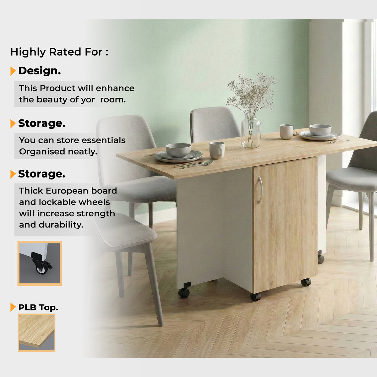 Klaxon Foldable Dining Table [6] Seater with Metal Legs, Space-Saving Convertible Table, Engineered Wood, Home Dining Room (AW & Black, Kryo) (Oak & White - 01)