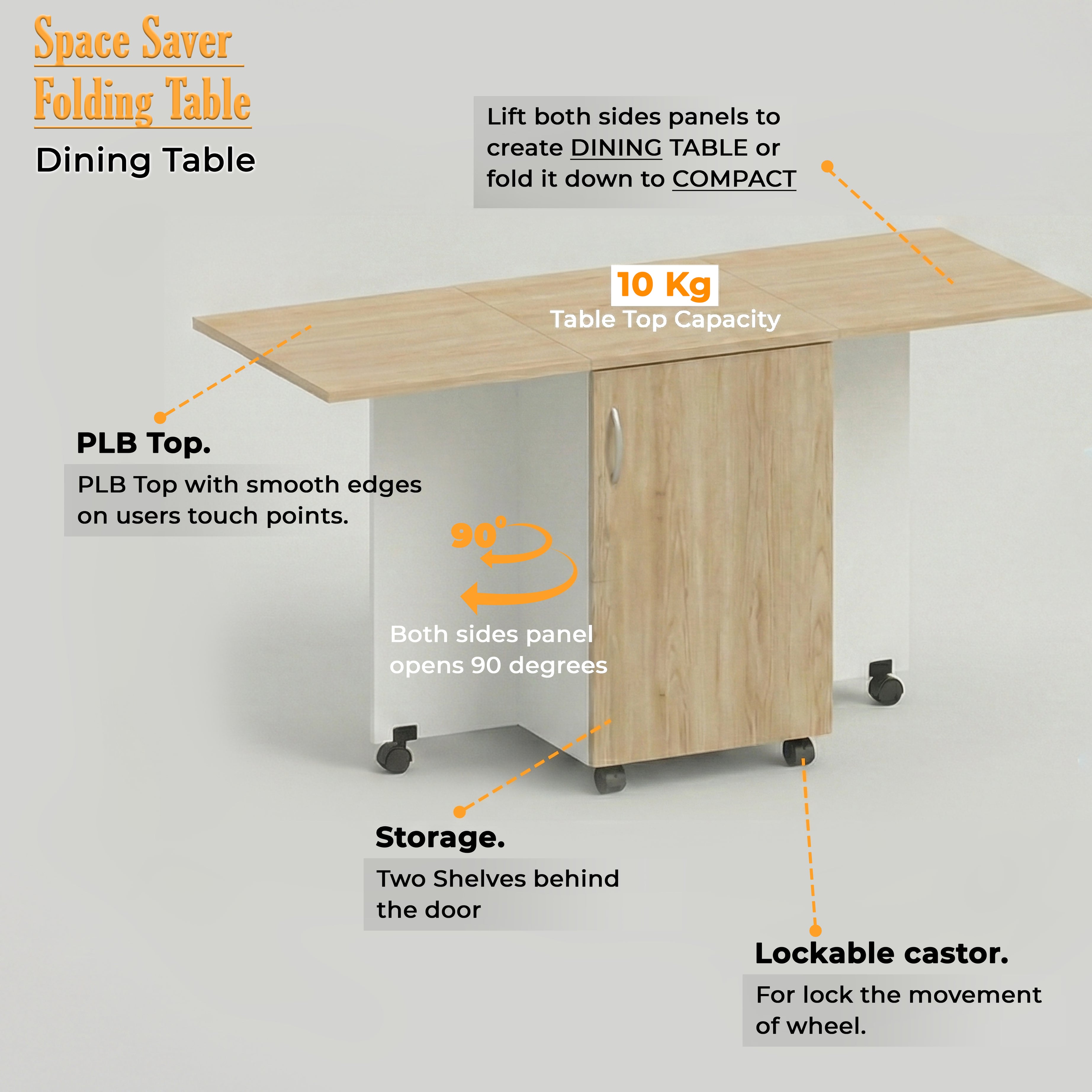Klaxon Foldable Dining Table [6] Seater with Metal Legs, Space-Saving Convertible Table, Engineered Wood, Home Dining Room (AW & Black, Kryo) (Oak & White - 01)