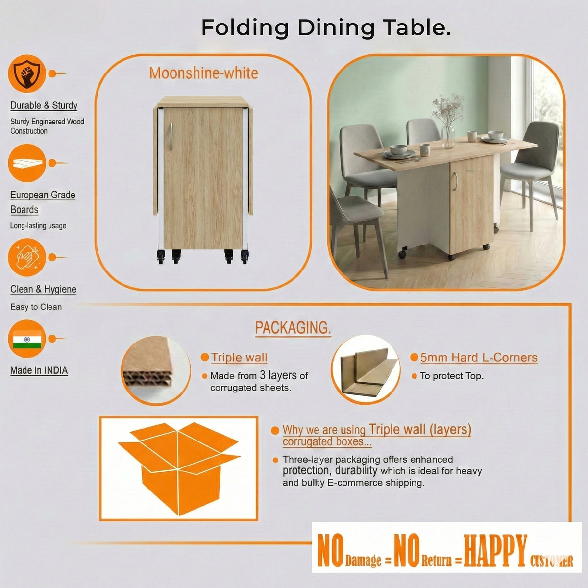 Klaxon Foldable Dining Table [6] Seater with Metal Legs, Space-Saving Convertible Table, Engineered Wood, Home Dining Room (AW & Black, Kryo) (Oak & White - 01)
