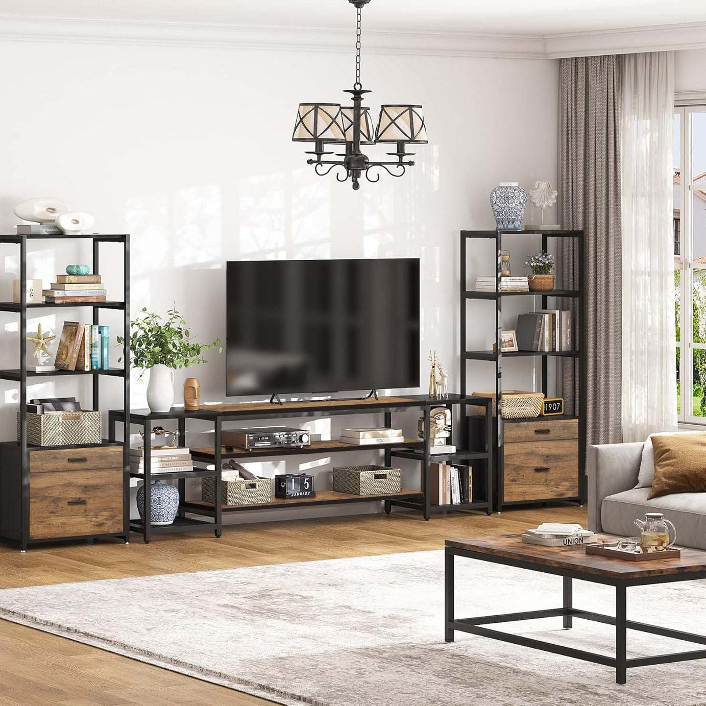 Klaxon TV Unit for Living Room | Long Metal TV wooden Stand for 55 inch and 43 inch | Entertainment unit for TVs up to 85 Inch | Tv Cabinet with Setup box (pele)