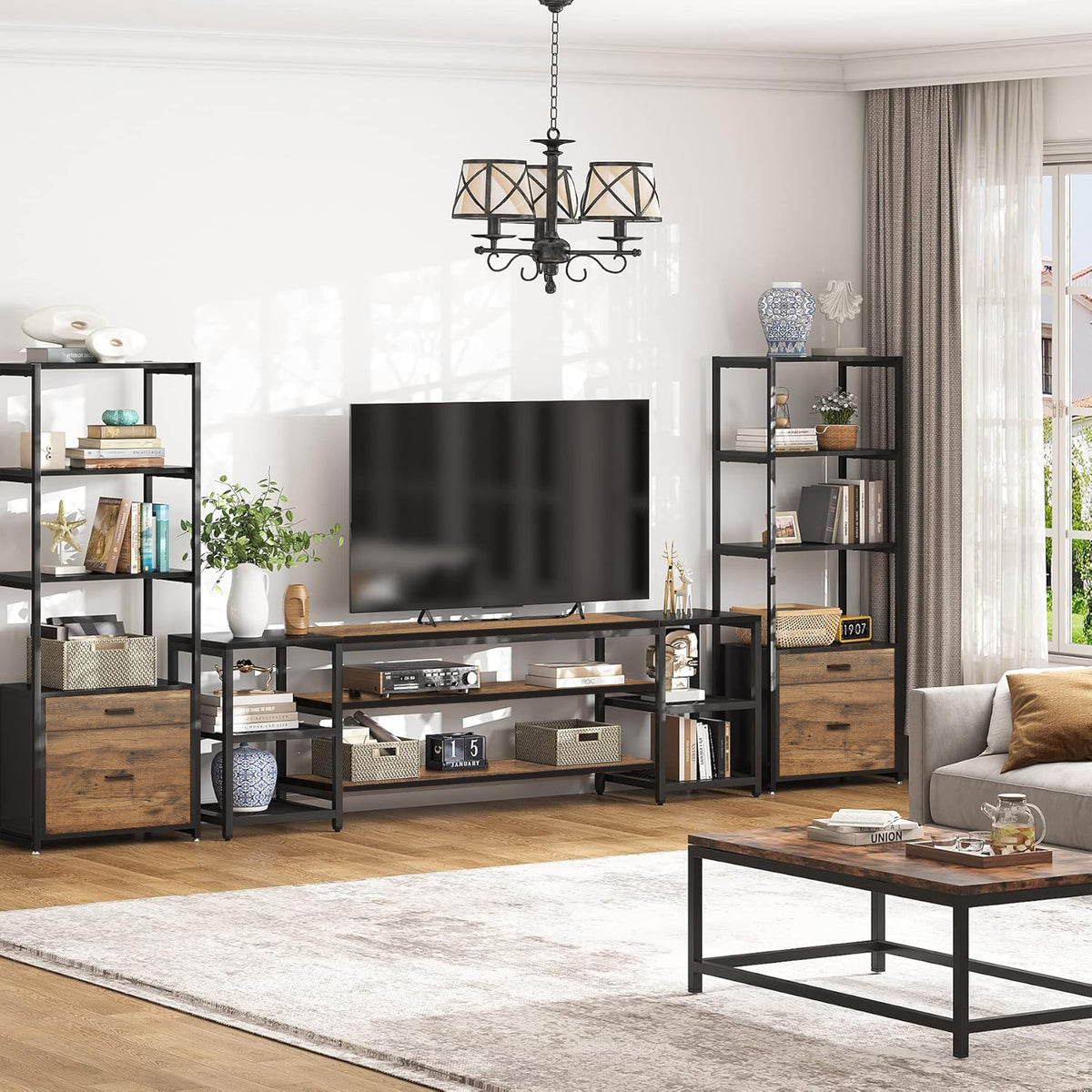 Klaxon TV Unit for Living Room | Long Metal TV wooden Stand for 55 inch and 43 inch | Entertainment unit for TVs up to 85 Inch | Tv Cabinet with Setup box (pele)