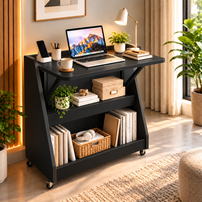 KLAXON Foldable Study Table with Drawer & Storage Shelf | Compact Desk for Home & Students | Folding