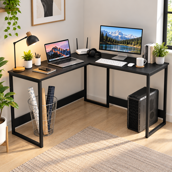 KLAXON L-Shaped Study & Computer Table – Black