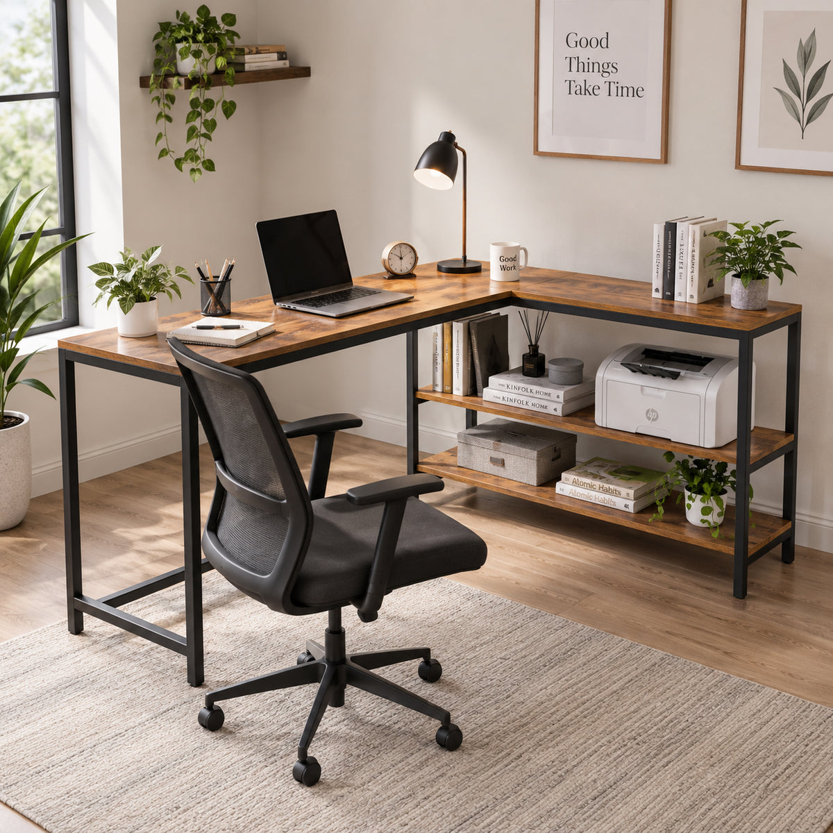 Klaxon Workstation Table for Home Office - Versatile Desk for PC Setup - Big Computer/Ideal Study Table with Storage and Bookshelf - Engineered Wood Desk 120 cm (Forest Dark, Classic - DIY)