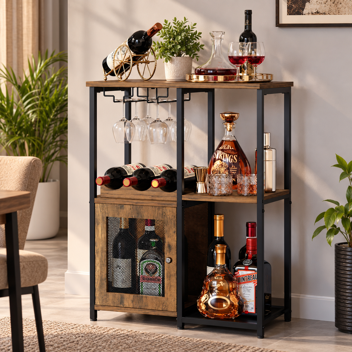 Klaxon Bar Cabinet for Home - Stylish Home Bar Cabinet with Elegant Serving Surface - Durable Bar Unit for Living Room - Spacious Shelves for Bottles & Glasses - Perfect Bar Counter/Table (xylo)