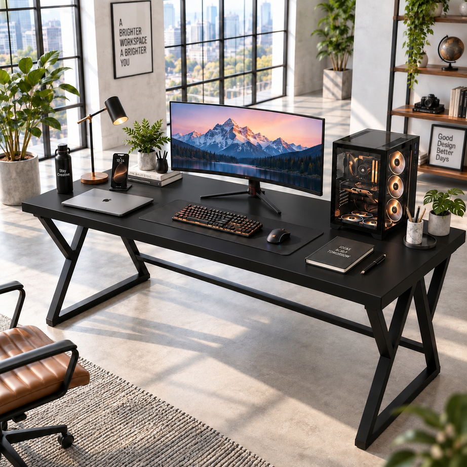 Klaxon Modern Computer Table for Home PC – Multipurpose Office Desk for Home & Work | Gaming Table, Computer Table, Desktop Table for Home Office (Riva Black Large)