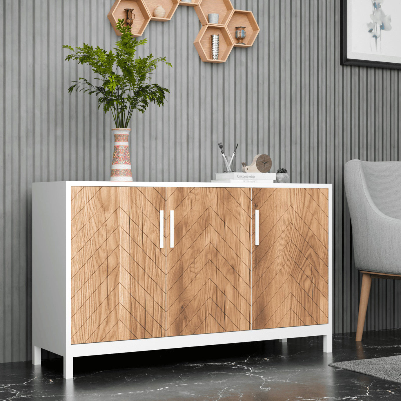 KLAXON Cane-Door Shoe Cabinet – Oak & White