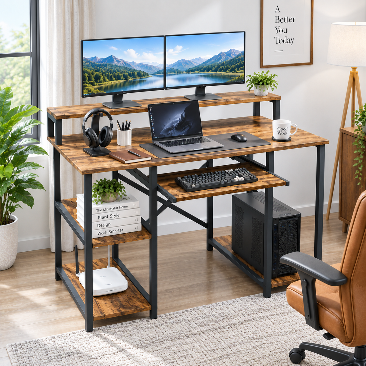 Klaxon Computer Table for Home Office with Keyboard Tray and Monitor Stand, Engineered Wood Study Table and Gaming Desk with Storage Shelves (120 CM - FD DIY)