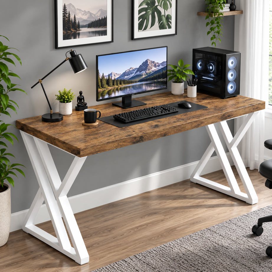 KLAXON Zeno Study Table – White & Forest Dark