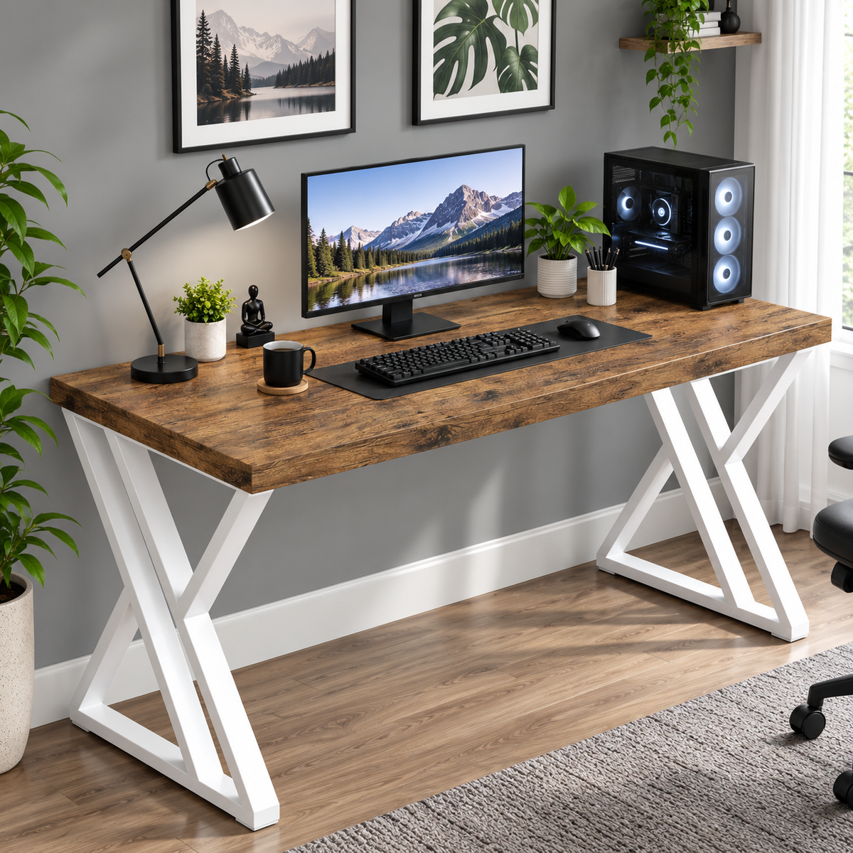 KLAXON Zeno Study Table – White & Forest Dark