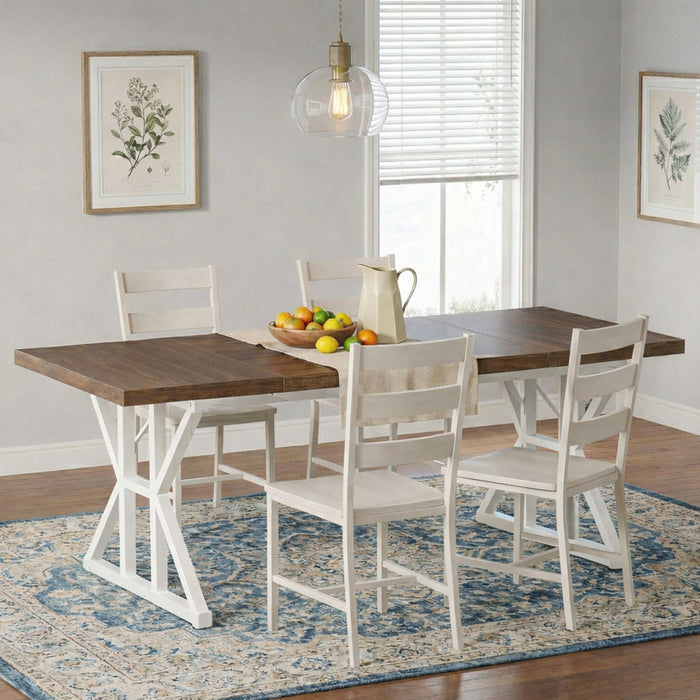 KLAXON Modern Dining Table for 6 Seater | Wooden Finish Dining Table with Sturdy White Metal Legs