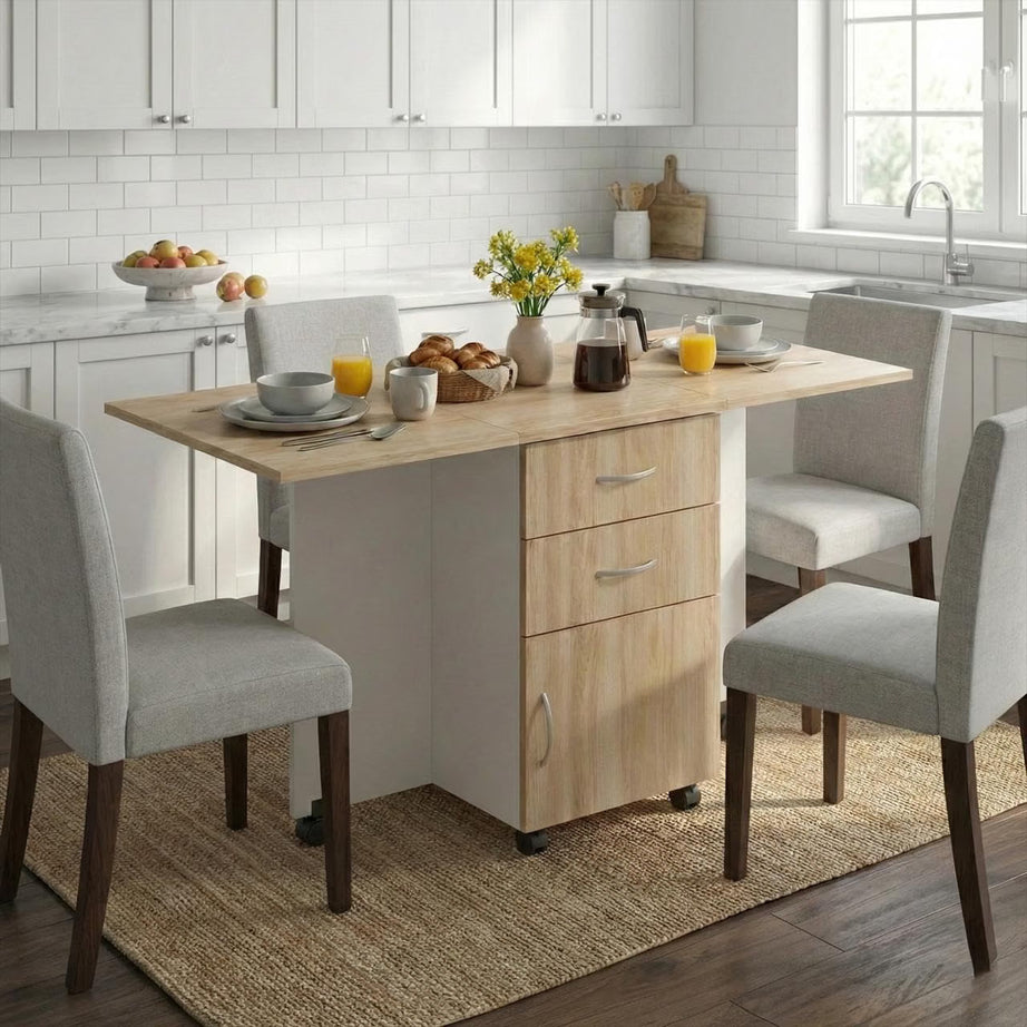 Klaxon Foldable Dining Table [6] Seater with Metal Legs, Space-Saving Convertible Table, Engineered Wood, Home Dining Room (AW & Black, Kryo) (Oak & White)