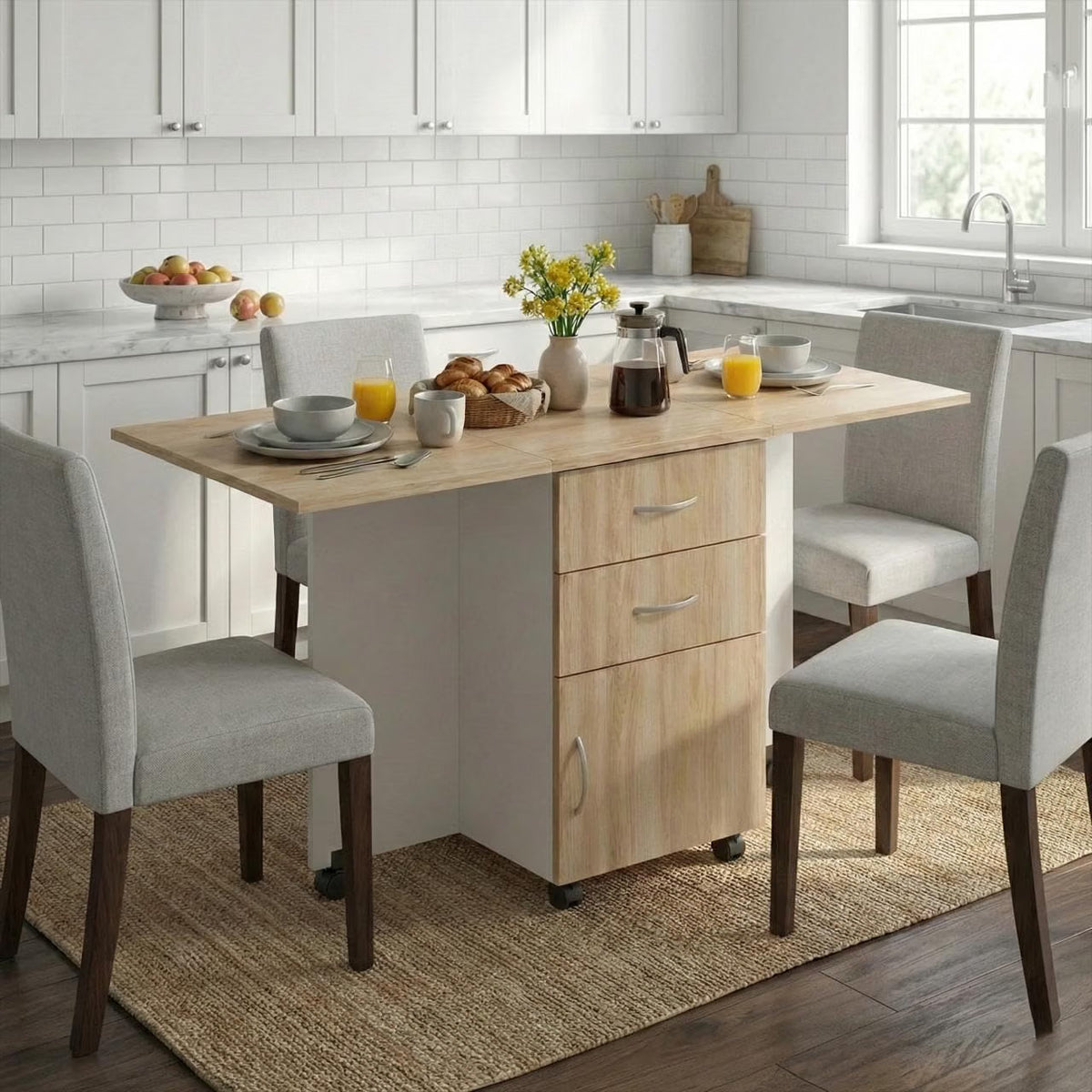 Klaxon Foldable Dining Table [6] Seater with Metal Legs, Space-Saving Convertible Table, Engineered Wood, Home Dining Room (AW & Black, Kryo) (Oak & White)