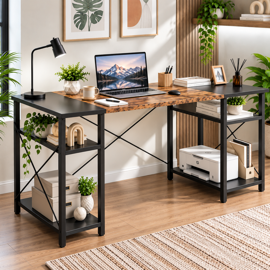 Klaxon Engineered Wood Iron Study Table, Multi-Usage Laptop Desk & Home Office (DIY Installation) (Forest Dark, Orbit) (Elite)
