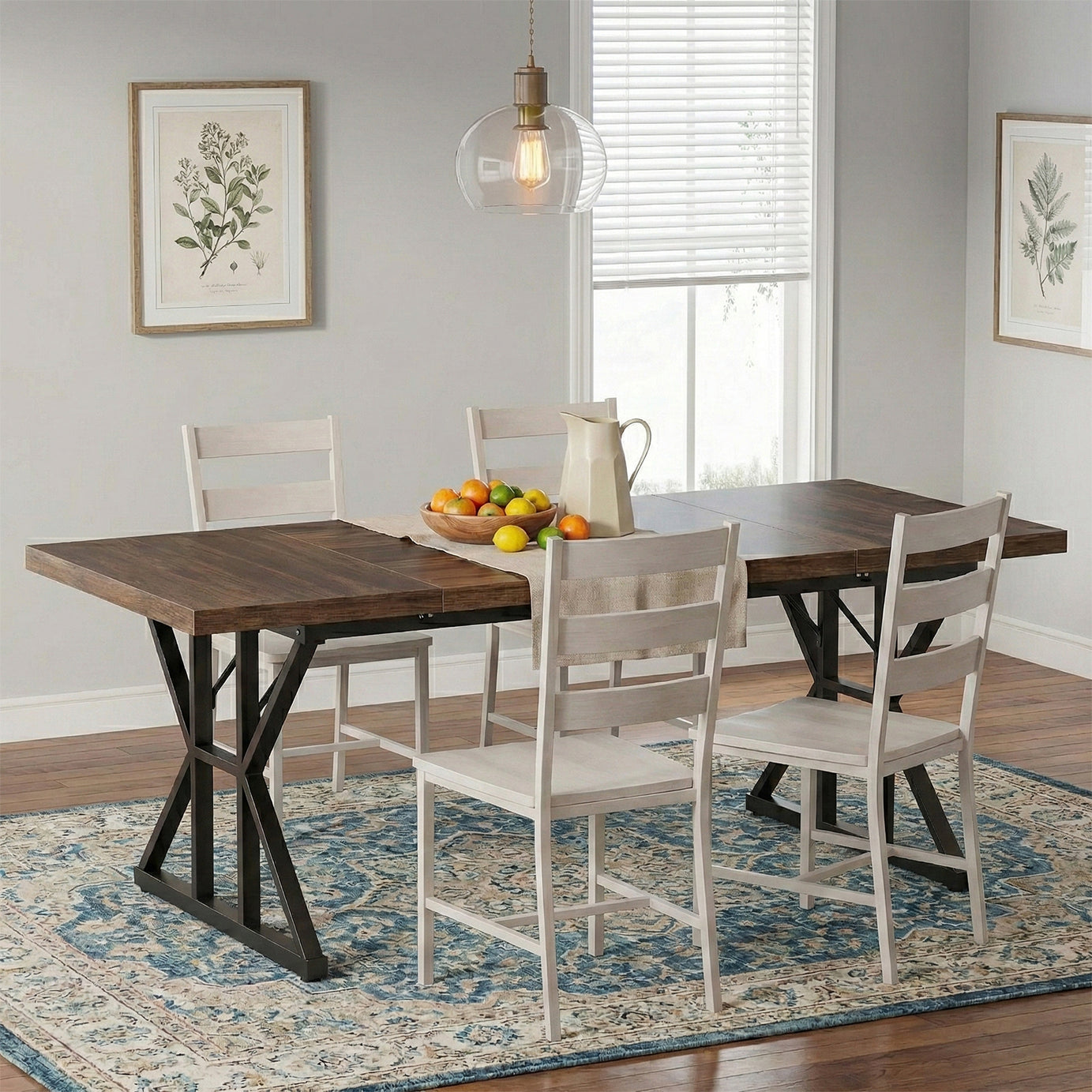Klaxon Modern Dining Table for 6 Seater | Wooden Finish Dining Table with Sturdy White Metal Legs | Contemporary Dining Table for Home, Kitchen & Dining Room