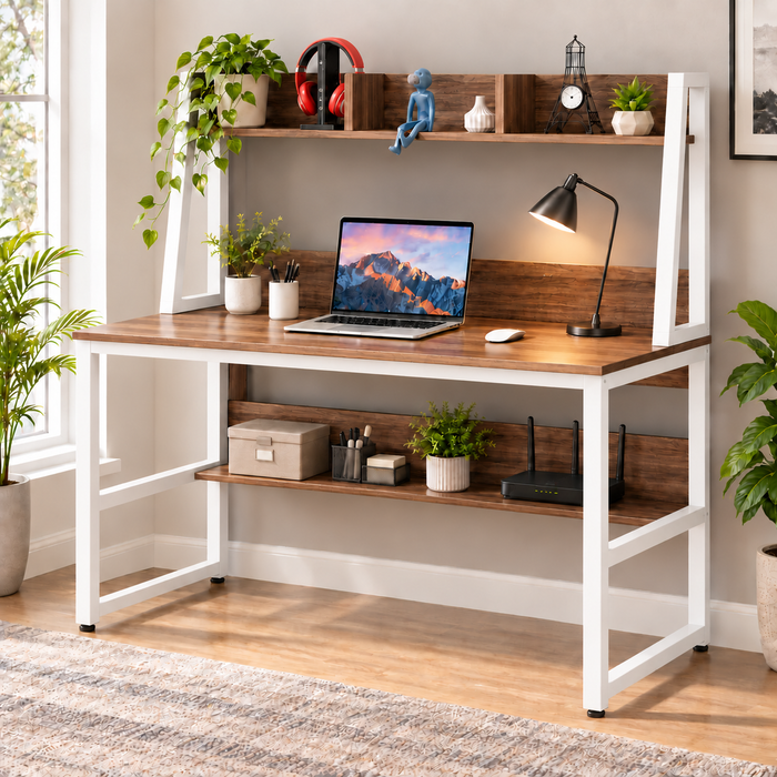Klaxon L Shaped Study Table for Students and Adults/Computer Table for Home-Office/Gaming Table/computer desk for corner - Wood & Metal (TBS tower  White, DIY Installation)