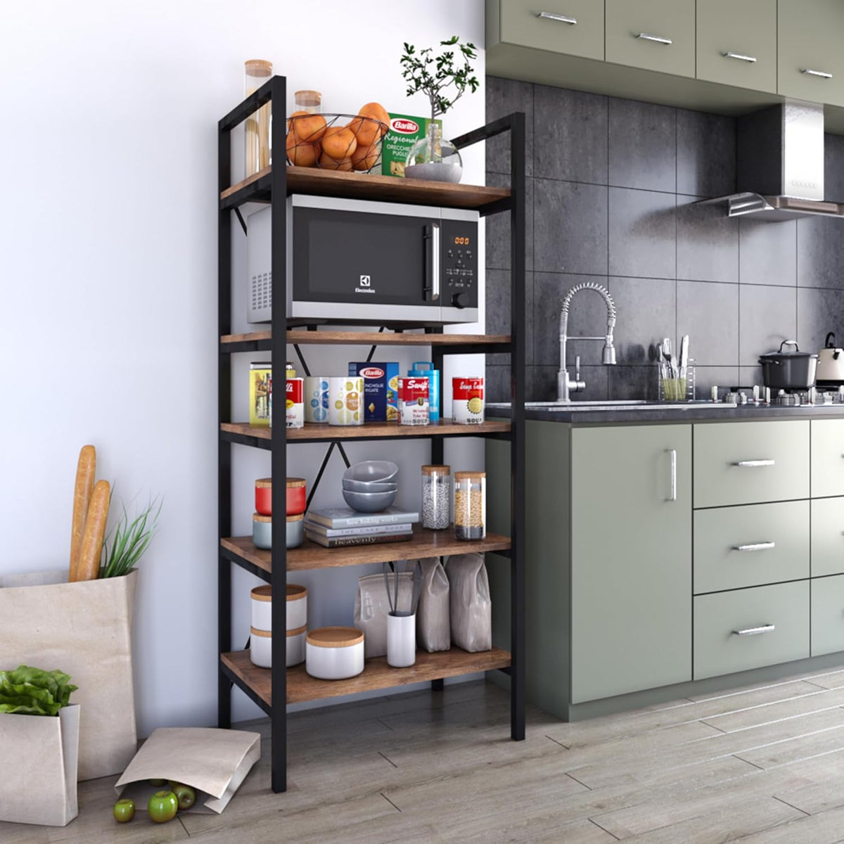Klaxon 5-Tier Kitchen Microwave Oven Stand & Storage Rack (Forest Dark)