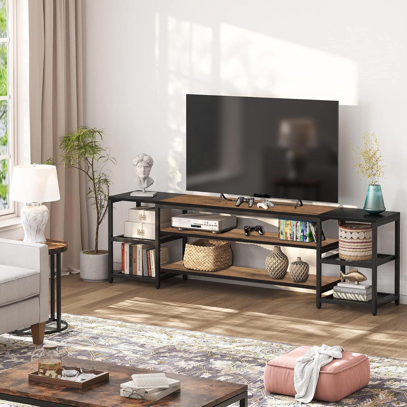 Klaxon TV Unit for Living Room | Long Metal TV wooden Stand for 55 inch and 43 inch | Entertainment unit for TVs up to 85 Inch | Tv Cabinet with Setup box (pele)