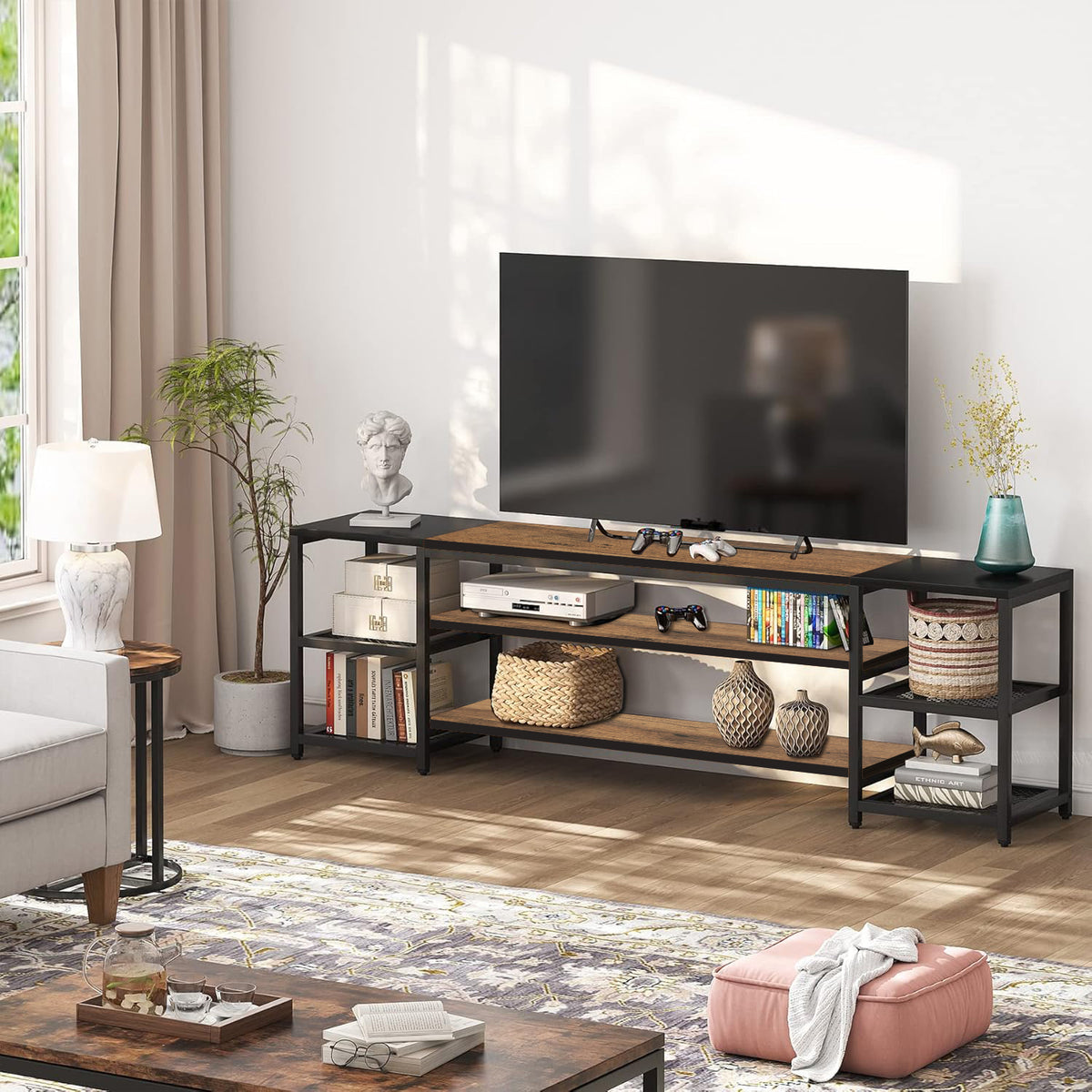 Klaxon TV Unit for Living Room | Long Metal TV wooden Stand for 55 inch and 43 inch | Entertainment unit for TVs up to 85 Inch | Tv Cabinet with Setup box (pele)