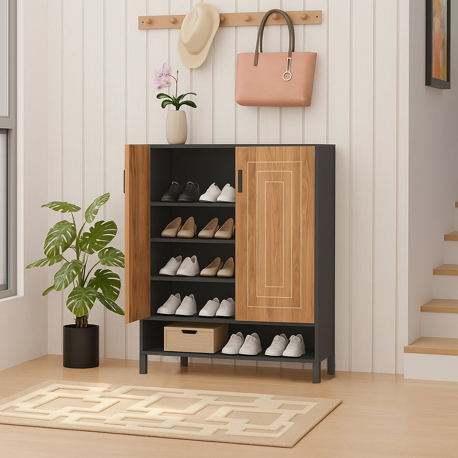 KLAXON Premium Shoe Rack – Oak & Black