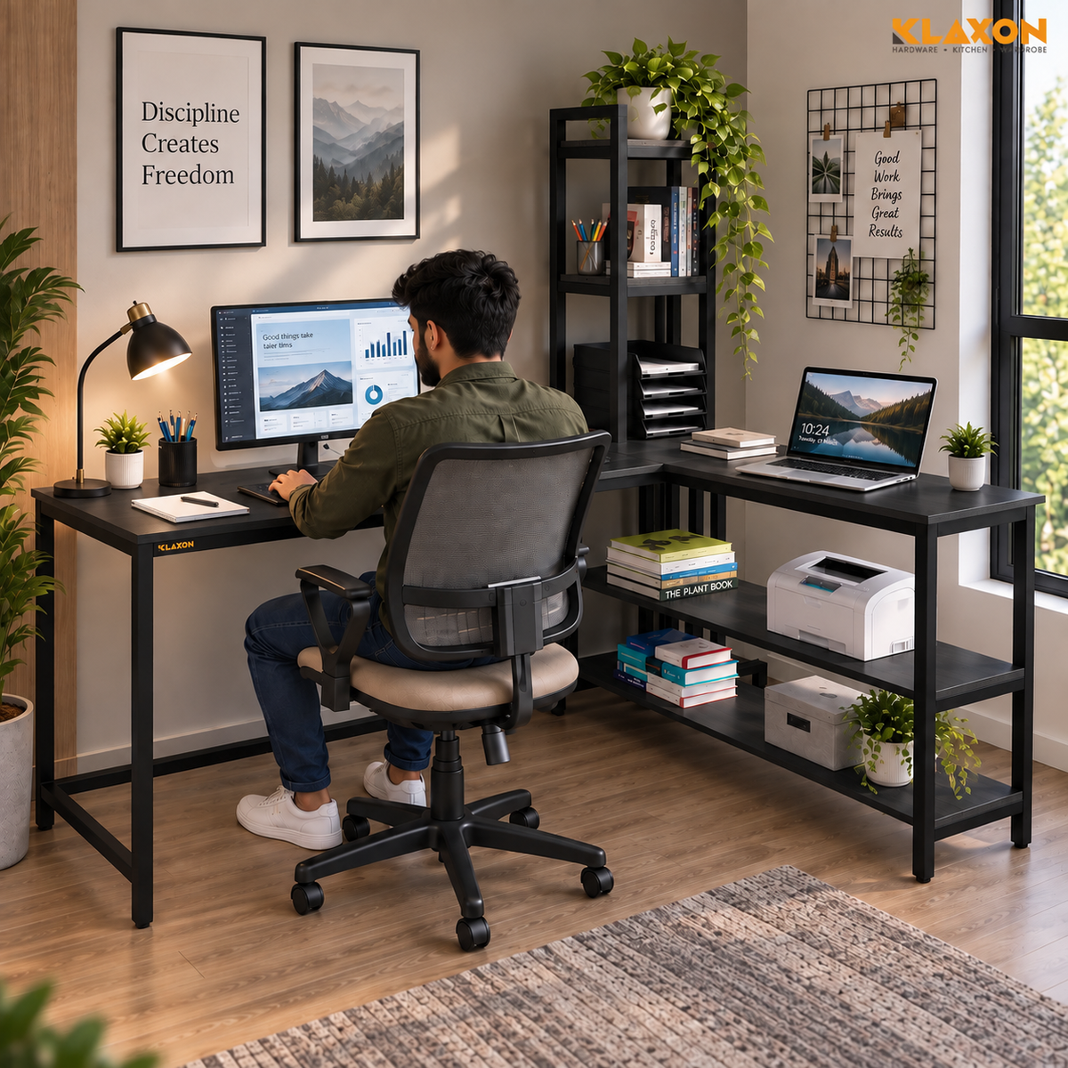 KLAXON 120 CM Workstation Table – Black & English