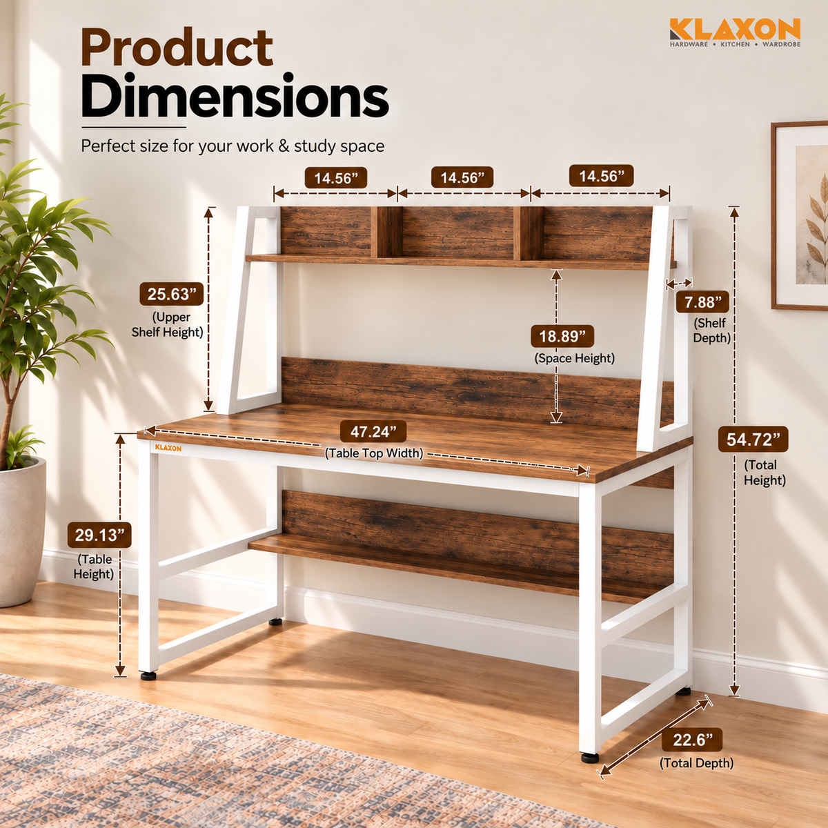 Klaxon L Shaped Study Table for Students and Adults/Computer Table for Home-Office/Gaming Table/computer desk for corner - Wood & Metal (TBS tower  White, DIY Installation)