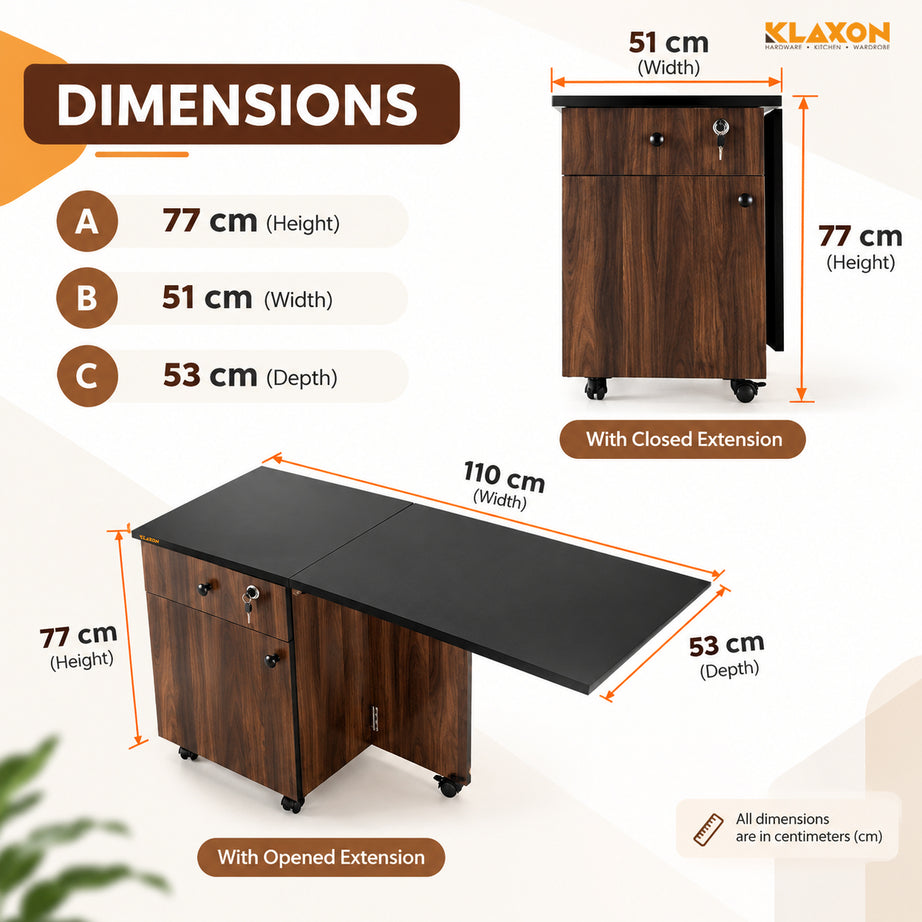 Klaxon Foldable Study Table with Drawer & Storage Shelf | Compact Desk for Home & Students | Folding Design with Lockable Wheels. (DIY Installation) (Aw & Black, Kora)