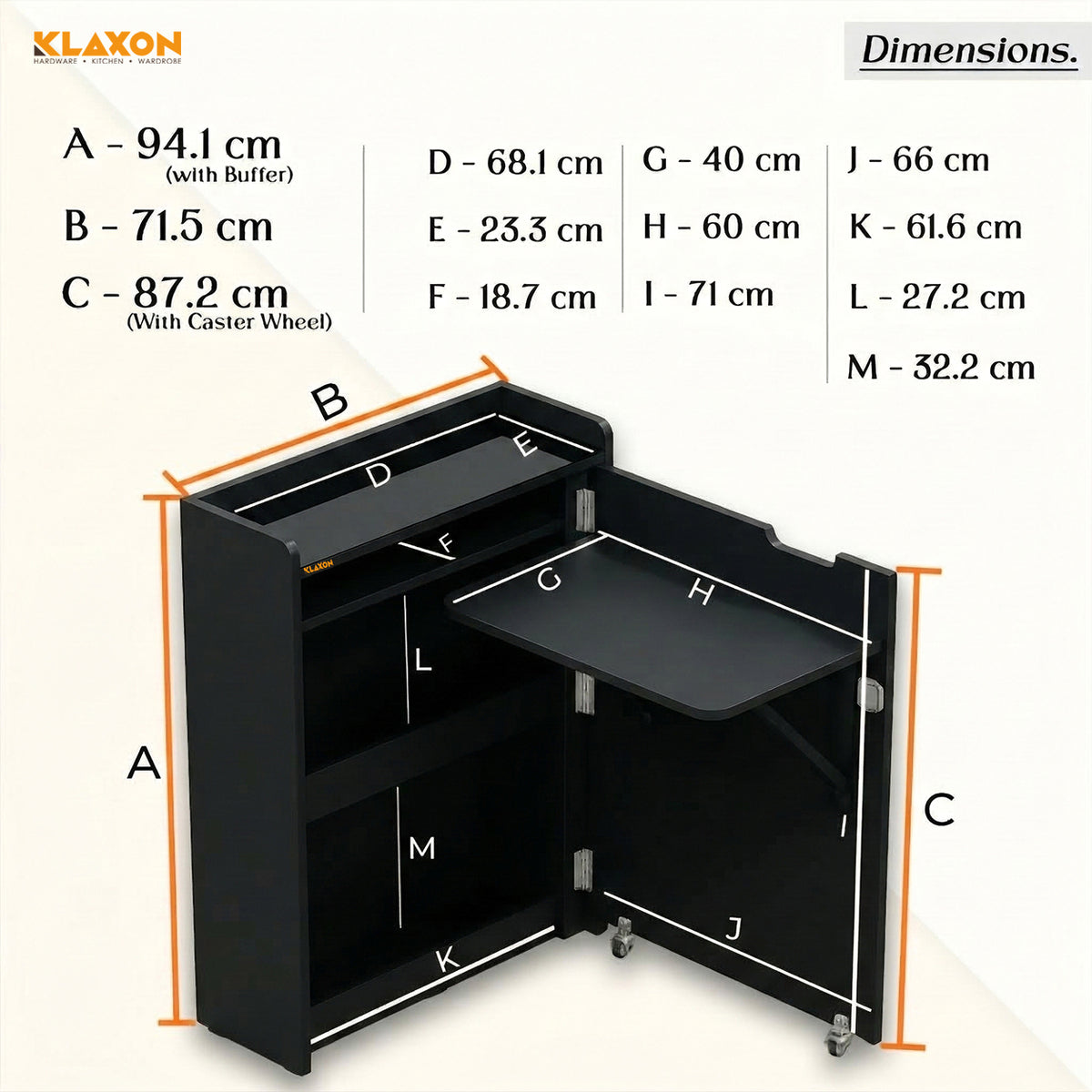 Klaxon Foldable Study Table with Drawer & Storage Shelf | Compact Desk for Home & Students | Folding Design with Lockable Wheels. (Black, DIY Installation)