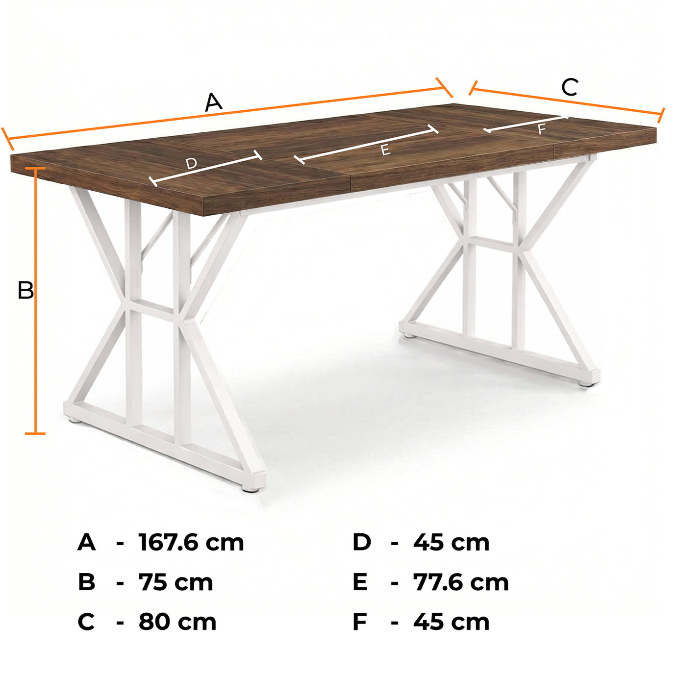 Klaxon Modern Dining Table for 6 Seater | Wooden Finish Dining Table with Sturdy White Metal Legs | Contemporary Dining Table for Home, Kitchen & Dining Room