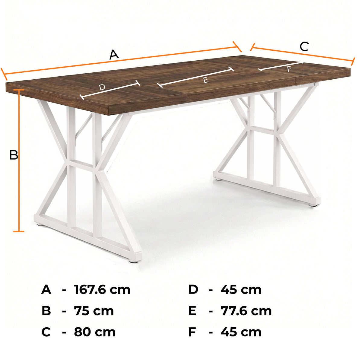 Klaxon Modern Dining Table for 6 Seater | Wooden Finish Dining Table with Sturdy White Metal Legs | Contemporary Dining Table for Home, Kitchen & Dining Room