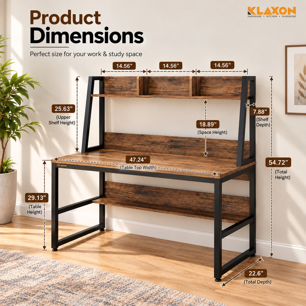 Klaxon L Shaped Study Table for Students and Adults/Computer Table for Home-Office/Gaming Table/computer desk for corner - Wood & Metal (TBS tower, DIY Installation)