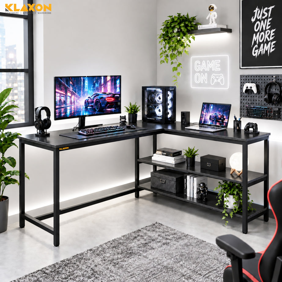 Klaxon Office Table for Home | Workstation Table Desk (FD - Christo) (Classic Black DIY)