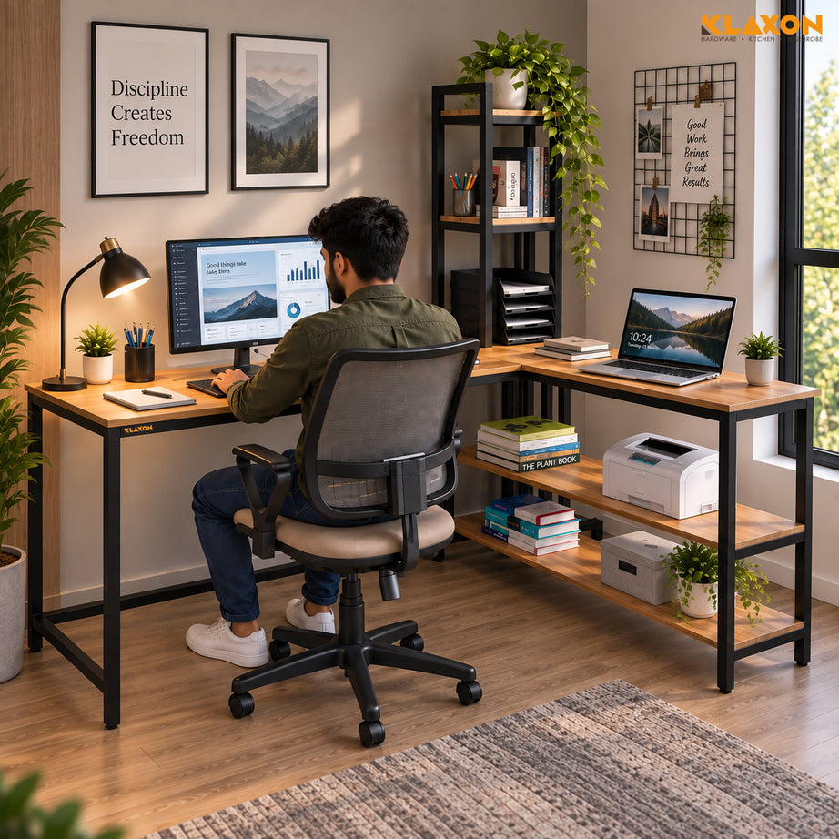 KLAXON L-Shaped Study & Computer Table – English FD