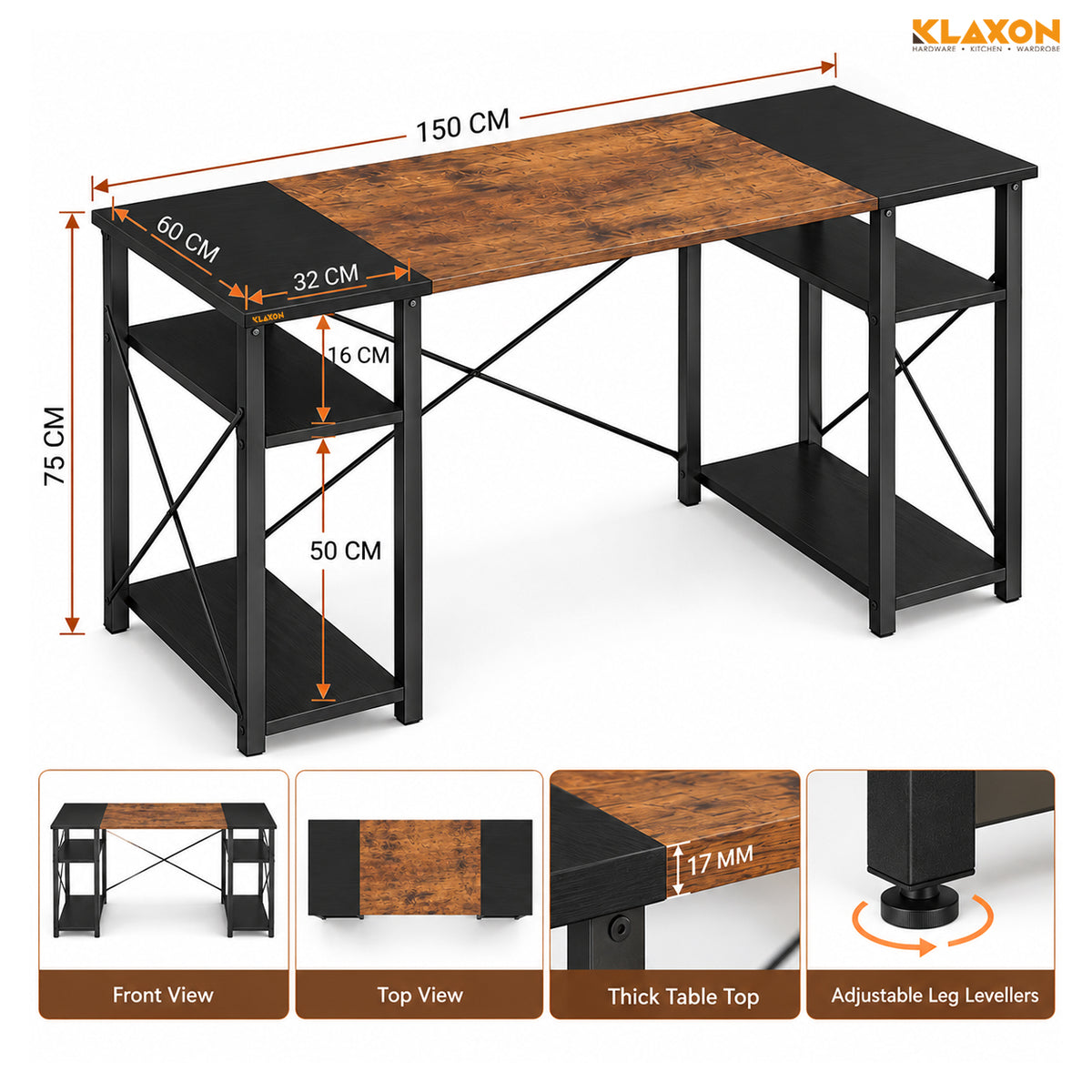 Klaxon Engineered Wood Iron Study Table, Multi-Usage Laptop Desk & Home Office (DIY Installation) (Forest Dark, Orbit) (Elite)