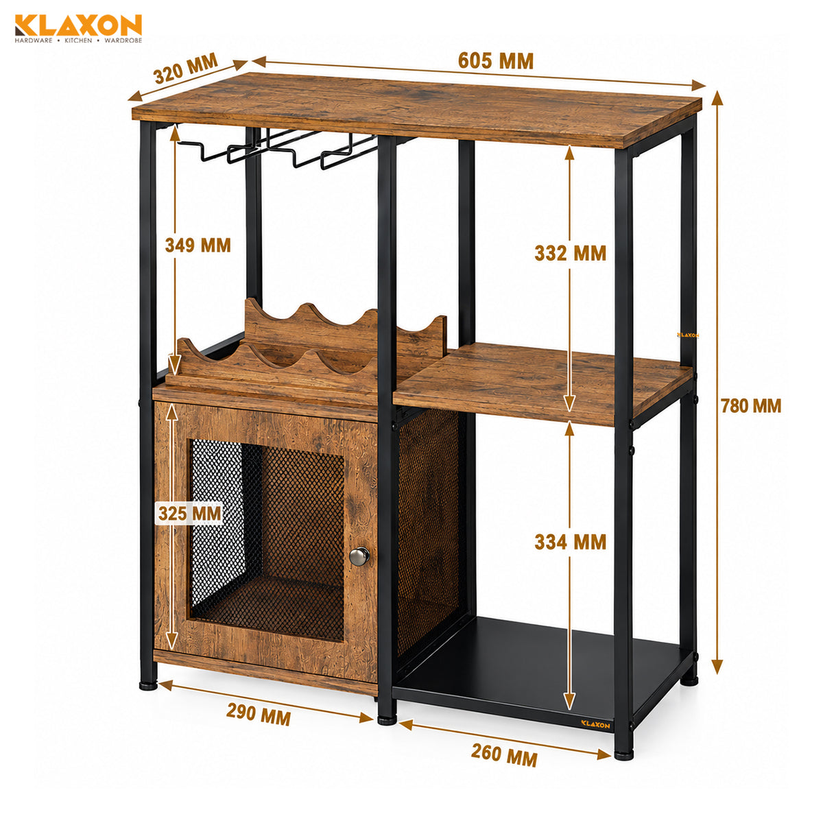 Klaxon Bar Cabinet for Home - Stylish Home Bar Cabinet with Elegant Serving Surface - Durable Bar Unit for Living Room - Spacious Shelves for Bottles & Glasses - Perfect Bar Counter/Table (xylo)