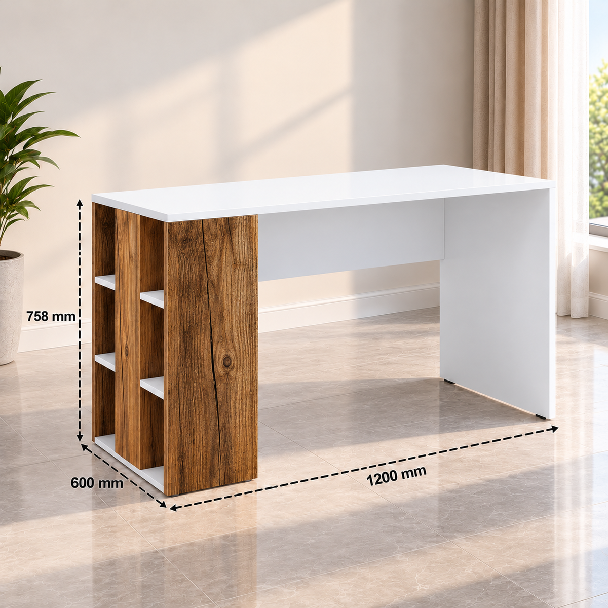 KLAXON Computer Table & Study Desk for Home & Office | Modern Forest Dark & White  Engineered Wood Desk with Side Storage Shelves | Multipurpose PC Table, Writing Desk & Workstation