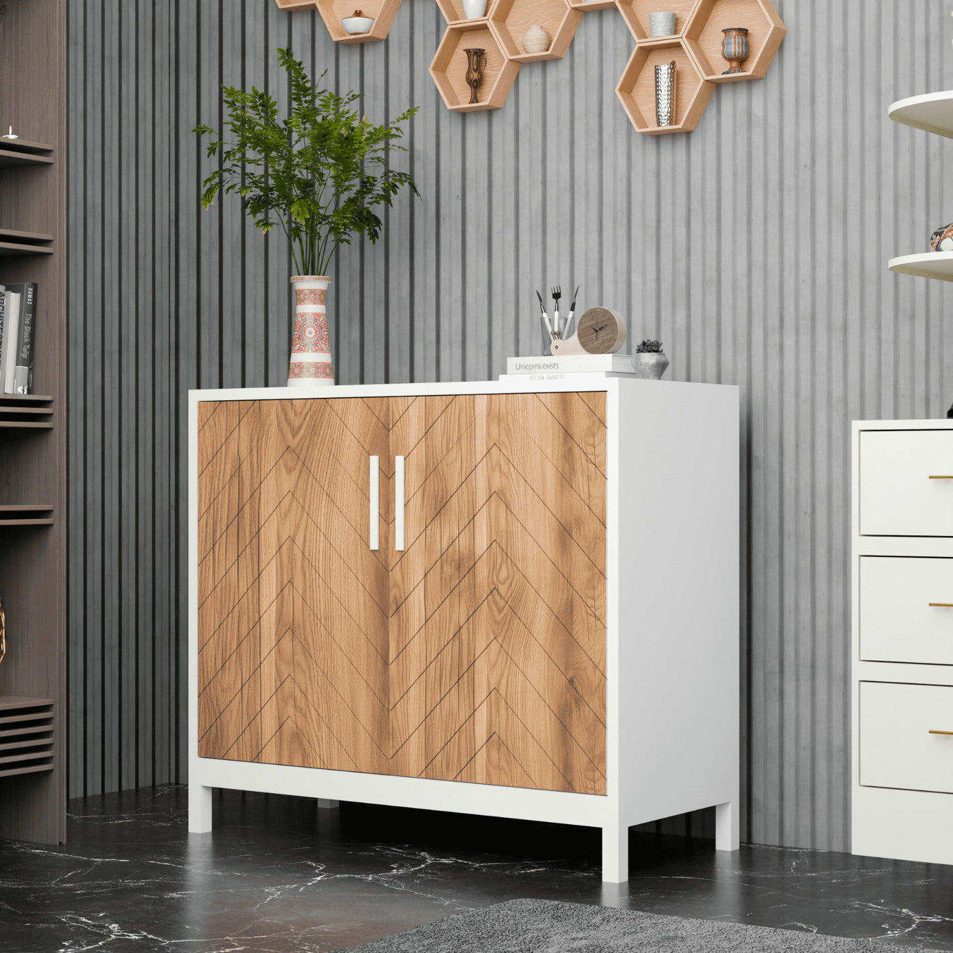 Klaxon Modern Shoe Cabinet with Cane Doors | Stylish Wooden Shoe Rack Organizer with Multiple Storage Shelves for Home Entryway (Oak & White, Shoe Rack - 05)